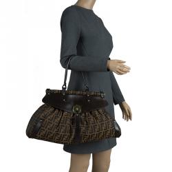 Pre Owned Fendi Tobacco Zucca Canvas and Leather Large Magic Bag