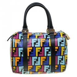 Pre Owned Fendi Multicolor Zucca Coated Canvas Bauletto Boston Bag 