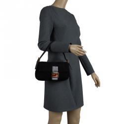 Pre Owned Fendi Black Suede Baguette Shoulder Bag