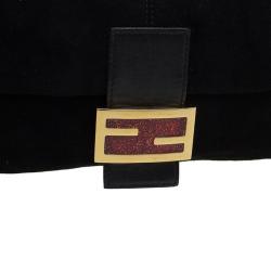 Pre Owned Fendi Black Suede Baguette Shoulder Bag