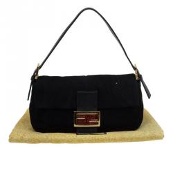 Pre Owned Fendi Black Suede Baguette Shoulder Bag