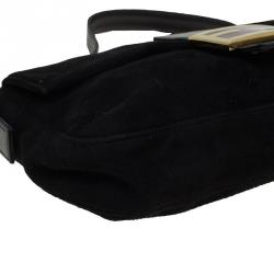Pre Owned Fendi Black Suede Baguette Shoulder Bag