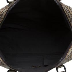 Pre Owned Fendi Brown Zucca and Zucchino Canvas Large Mixed Media Boston Bag