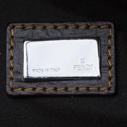 Pre Owned Fendi Brown Zucca and Zucchino Canvas Large Mixed Media Boston Bag