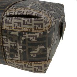 Pre Owned Fendi Brown Zucca and Zucchino Canvas Large Mixed Media Boston Bag