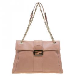 Pre Owned Fendi Beige Leather Maxi Baguette Flap Shoulder Bag