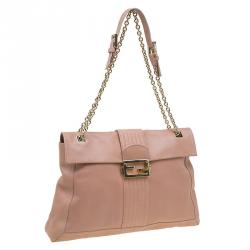 Pre Owned Fendi Beige Leather Maxi Baguette Flap Shoulder Bag