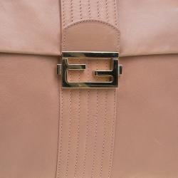 Pre Owned Fendi Beige Leather Maxi Baguette Flap Shoulder Bag