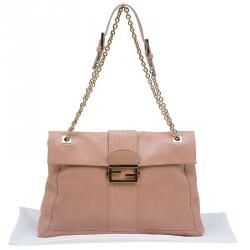 Pre Owned Fendi Beige Leather Maxi Baguette Flap Shoulder Bag