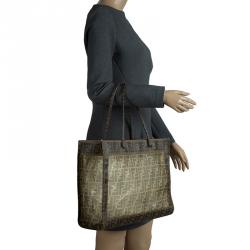 Pre Owned Fendi Tobacco Zucca Mesh and Coated Canvas Tote