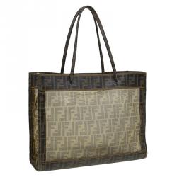 Pre Owned Fendi Tobacco Zucca Mesh and Coated Canvas Tote