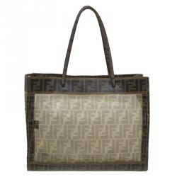 Pre Owned Fendi Tobacco Zucca Mesh and Coated Canvas Tote