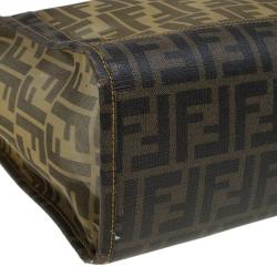 Pre Owned Fendi Tobacco Zucca Mesh and Coated Canvas Tote