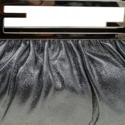 Pre Owned Fendi Metallic Grey Leather Cutout Handle Clutch