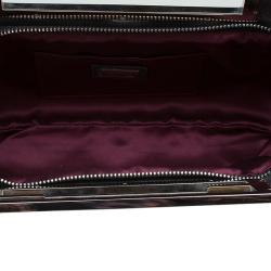 Pre Owned Fendi Metallic Grey Leather Cutout Handle Clutch