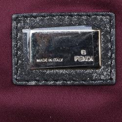 Pre Owned Fendi Metallic Grey Leather Cutout Handle Clutch