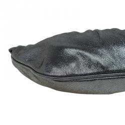 Pre Owned Fendi Metallic Grey Leather Cutout Handle Clutch