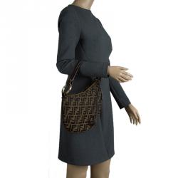 Pre Owned Fendi Tobacco Zucca Canvas Small Oyster Hobo