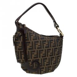 Pre Owned Fendi Tobacco Zucca Canvas Small Oyster Hobo