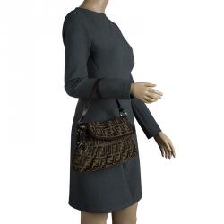 Pre Owned Fendi Tobacco Zucca Canvas Small Chef Shoulder Bag