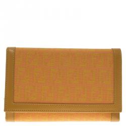 Pre Owned Fendi Orange Zucchino Canvas Flap Wallet