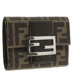 Pre Owned Fendi Tobacco Zucca Canvas Compact Wallet