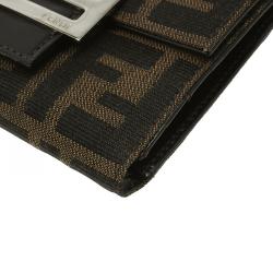 Pre Owned Fendi Tobacco Zucca Canvas Compact Wallet