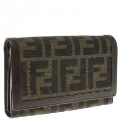 Pre Owned Fendi Tobacco Zucca Canvas Flap Wallet
