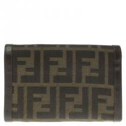 Pre Owned Fendi Tobacco Zucca Canvas Flap Wallet