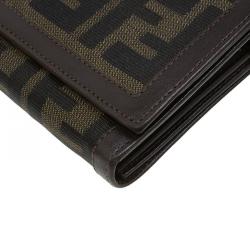 Pre Owned Fendi Tobacco Zucca Canvas Flap Wallet
