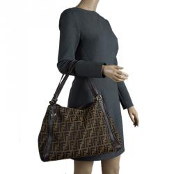 Pre Owned Fendi Tobacco Zucca Canvas Shopping Tote