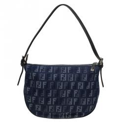 Pre Owned Fendi Blue Zucchino Fabric Hobo