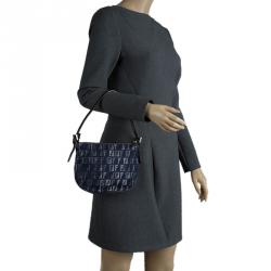 Pre Owned Fendi Blue Zucchino Fabric Hobo