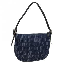 Pre Owned Fendi Blue Zucchino Fabric Hobo