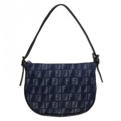 Pre Owned Fendi Blue Zucchino Fabric Hobo