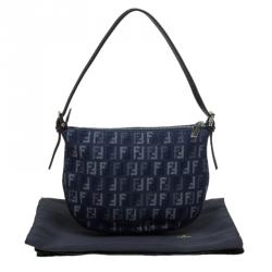 Pre Owned Fendi Blue Zucchino Fabric Hobo