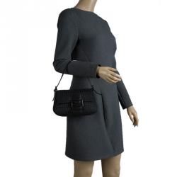 Pre Owned Fendi Black Zucchino Canvas Mini Mama Baguette Bag