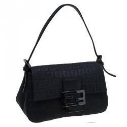 Pre Owned Fendi Black Zucchino Canvas Mini Mama Baguette Bag