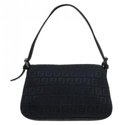 Pre Owned Fendi Black Zucchino Canvas Mini Mama Baguette Bag