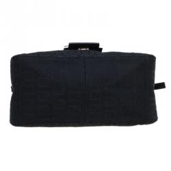 Pre Owned Fendi Black Zucchino Canvas Mini Mama Baguette Bag