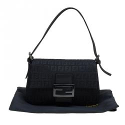 Pre Owned Fendi Black Zucchino Canvas Mini Mama Baguette Bag