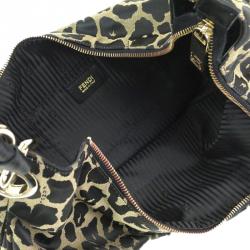 Pre Owned Fendi Bi Color Leopard Print Canvas Mia Hobo