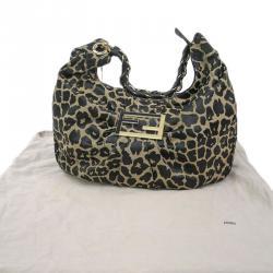 Pre Owned Fendi Bi Color Leopard Print Canvas Mia Hobo