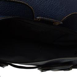 Pre Owned Fendi Navy Blue Pebbled Leather B Shoulder Bag