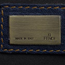 Pre Owned Fendi Navy Blue Pebbled Leather B Shoulder Bag
