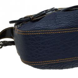 Pre Owned Fendi Navy Blue Pebbled Leather B Shoulder Bag