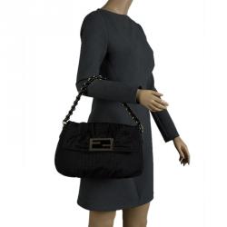 Pre Owned Fendi Black Zucca Fabric Mia Shoulder Bag