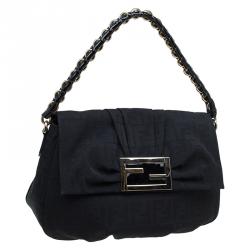 Pre Owned Fendi Black Zucca Fabric Mia Shoulder Bag