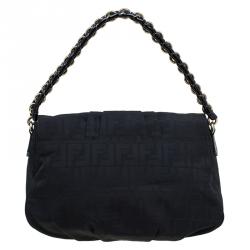 Pre Owned Fendi Black Zucca Fabric Mia Shoulder Bag