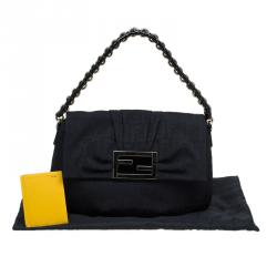 Pre Owned Fendi Black Zucca Fabric Mia Shoulder Bag